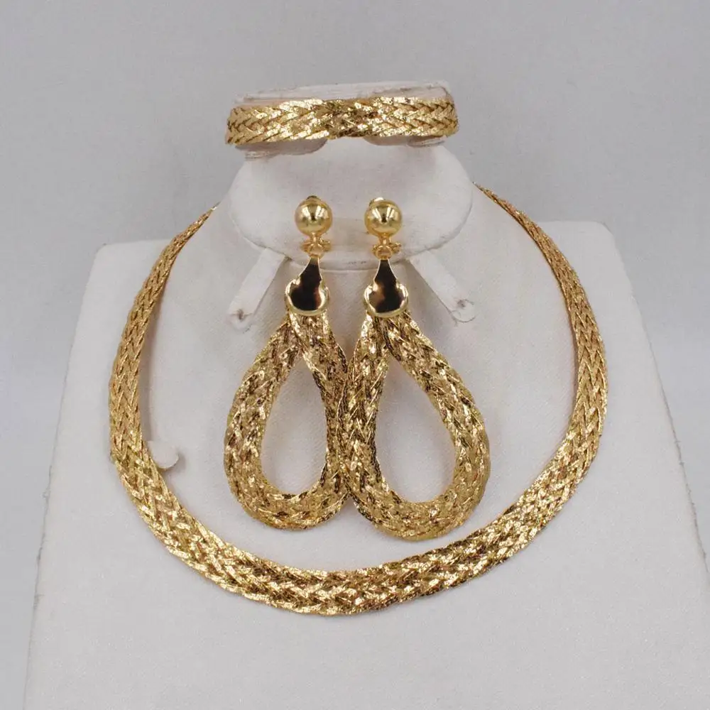 De alta Calidad de Italia 750 de color dorado, sistema de la Joyería Para las Mujeres africanas perlas de joyería de moda collar de la conjunto del pendiente de la joyería 0