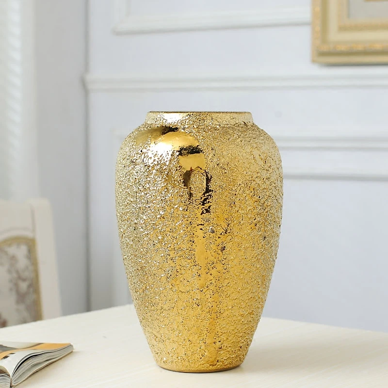 Oro jarrón casa sala de estar TV gabinete del vino, gabinete de decoración, adornos blandos de arte de cerámica de oro-plateado jarrón de Cerámica florero 0