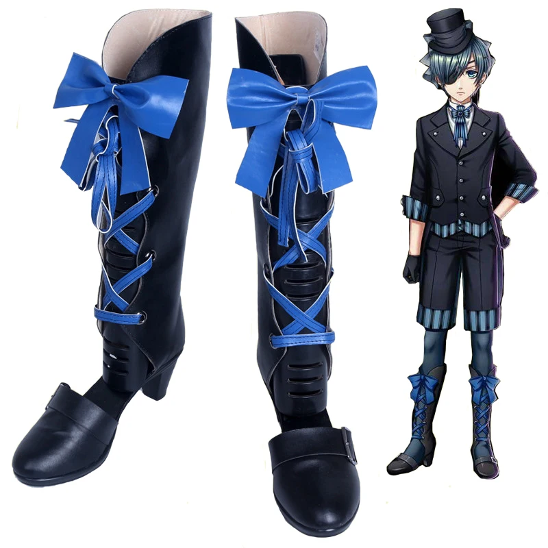 Nuevo Black Butler Kuroshitsuji Ciel Phantomhive Cosplay Botas w/Azul Bowknot de Anime Cosplay Zapatos para Mujer/hombre Talla 35-43 0
