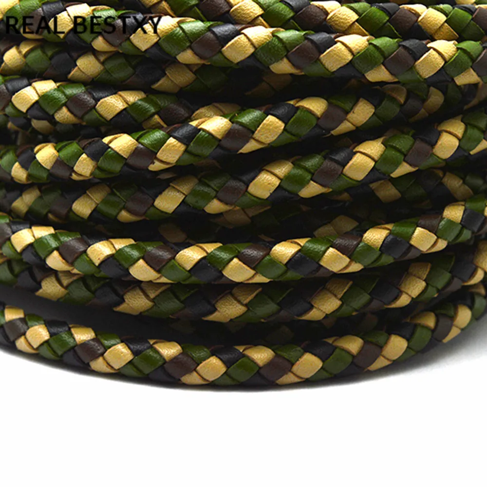 REAL XY 1m/lote de 6mm auténtico cordón de cuero redondo trenzado real roun de cuero nuevo diseño militar para pulseras de cordón de cuero 0