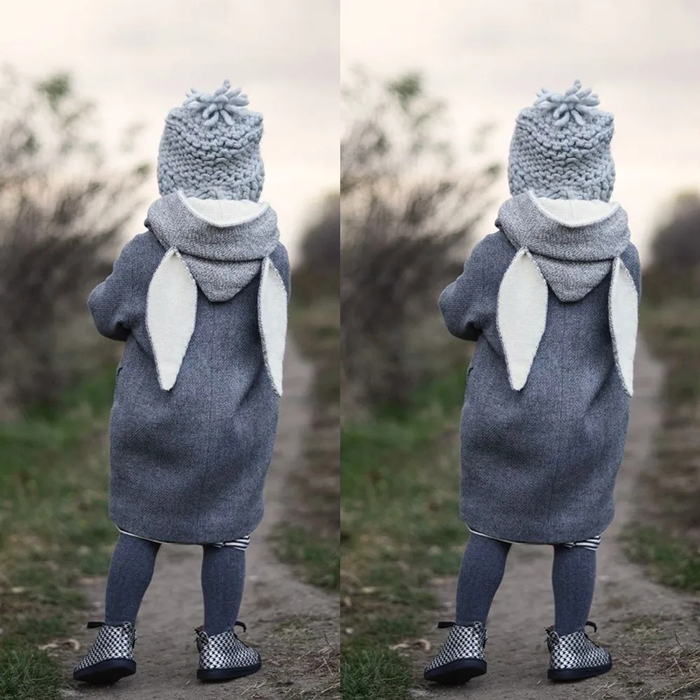 2017 Lindo Bebé Otoño Invierno Abrigo con Capucha de Conejo Chaqueta Gruesa Ropa de abrigo regalo super calidad niña ropa de 1-8 años 0