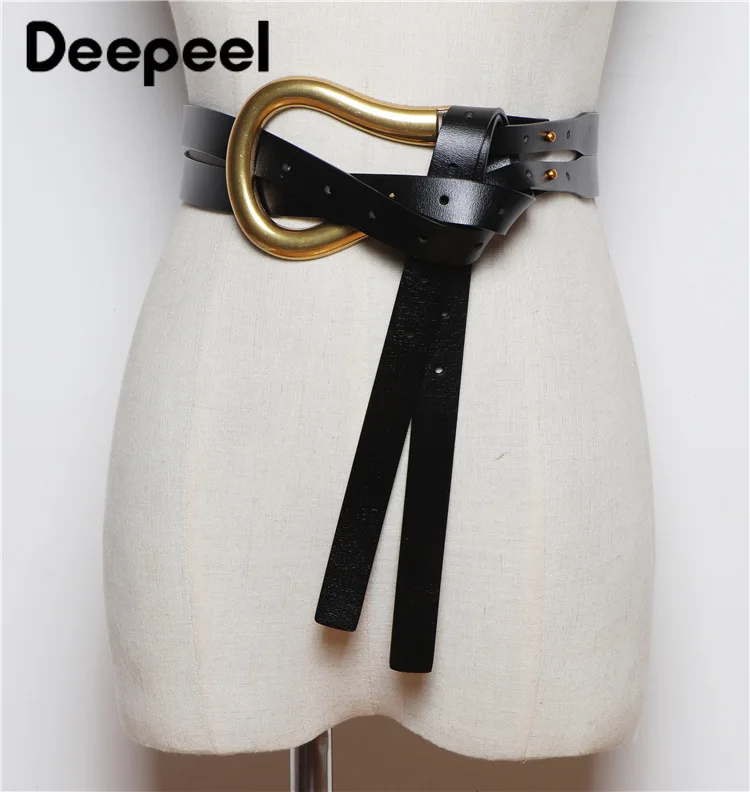 Deepeel 2*123cm de la Moda del Corsé de las Mujeres de Cuero de Doble capa, la Faja de Herradura de la Hebilla de la Cintura Femenina de la Decoración de Lujo de la marca 0