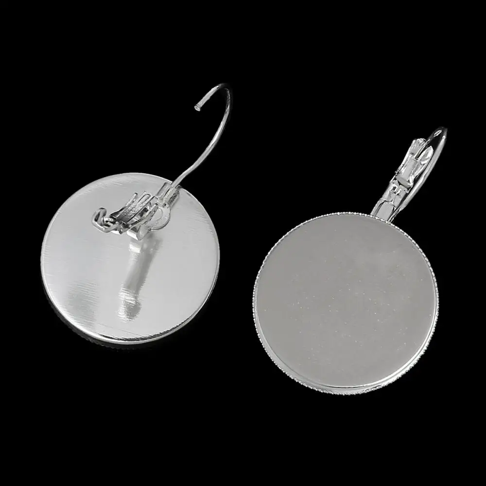 DoreenBeads de Cobre Pendientes Clips de color plata Cabujón de Configuración(se Ajusta a 20 mm de Diámetro). 3.4 cm x 21.0 mm,25Pairs 0