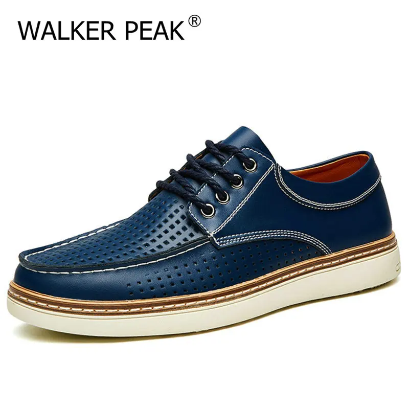 Mens Casual Zapatos de Cuero Genuino de los Hombres de Negocios Zapatos de Vestir Moda de Verano Transpirable con cordones de Hombre del Diseñador de Calzado Walker Pico 0