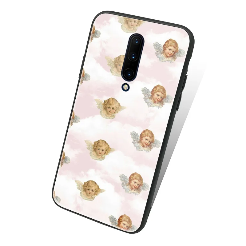 Ángel estética Pastel de TPU suave de silicona de cristal templado de la caja del teléfono de la cubierta de shell suave coque Para OnePlus 6 6T 7 7T Pro 0