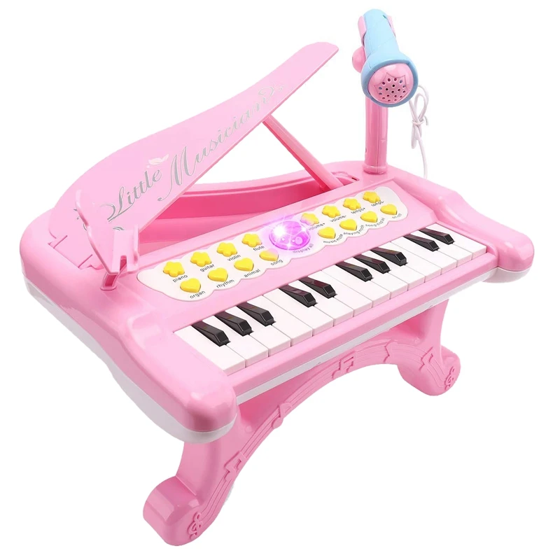Niño pequeño Piano de Juguete Teclado de color Rosa para las Niñas Regalo de Cumpleaños 1 2 3 4 Años de Edad los Niños De 24 Teclas Multifuncionales Piano de Juguete 0