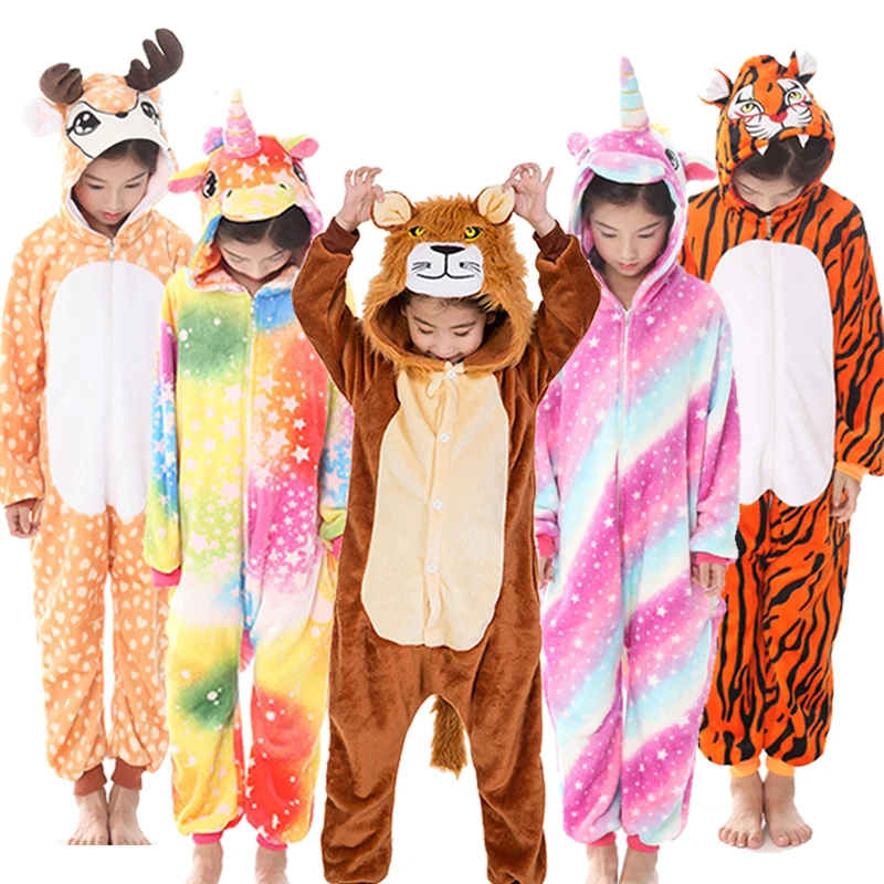 Kigurumi Unicornio Pijamas para Niñas y Niños, Pijamas León de los Animales de dibujos animados de las Mujeres ropa de dormir Enterizo de los Niños Mono Bebé Pijamas monos 0