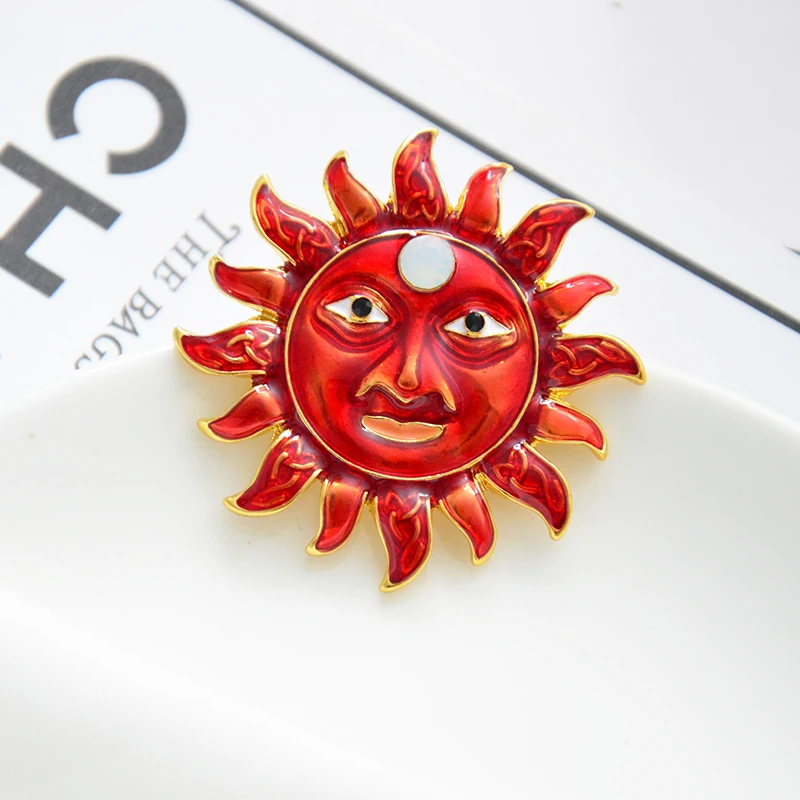CAIZI 2019New Rojo Lindo dios del Sol de la Broche del Rhinestone de la Flor de Broches Para las Mujeres Esmalte Pin de la Joyería de la Boda Ropa Accesorios Regalos 0