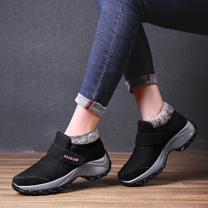 STQ 2020 de Invierno de las Mujeres Botas de Nieve Para Mujer Zapatos Calientes de la Plataforma de Negro de Tobillo Botas Mujer de Cuña Alta de Senderismo Impermeable Botas de 1851 0