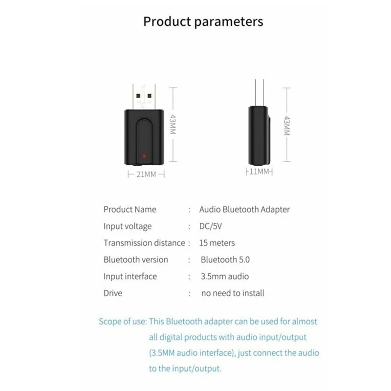 Dos En Uno Bluetooth 5.1 USB Bluetooth Transmisor Y el Receptor de Televisión, Equipo de Audio Inalámbrico Bluetooth USB, Adaptadores de 0