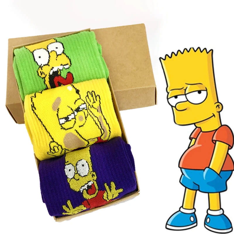3 Pares/Caja Nueva de dibujos animados Calcetines de Los Simpsons para Hombre de la Tripulación Calcetines Anime Calcetines de Algodón para Adultos 0
