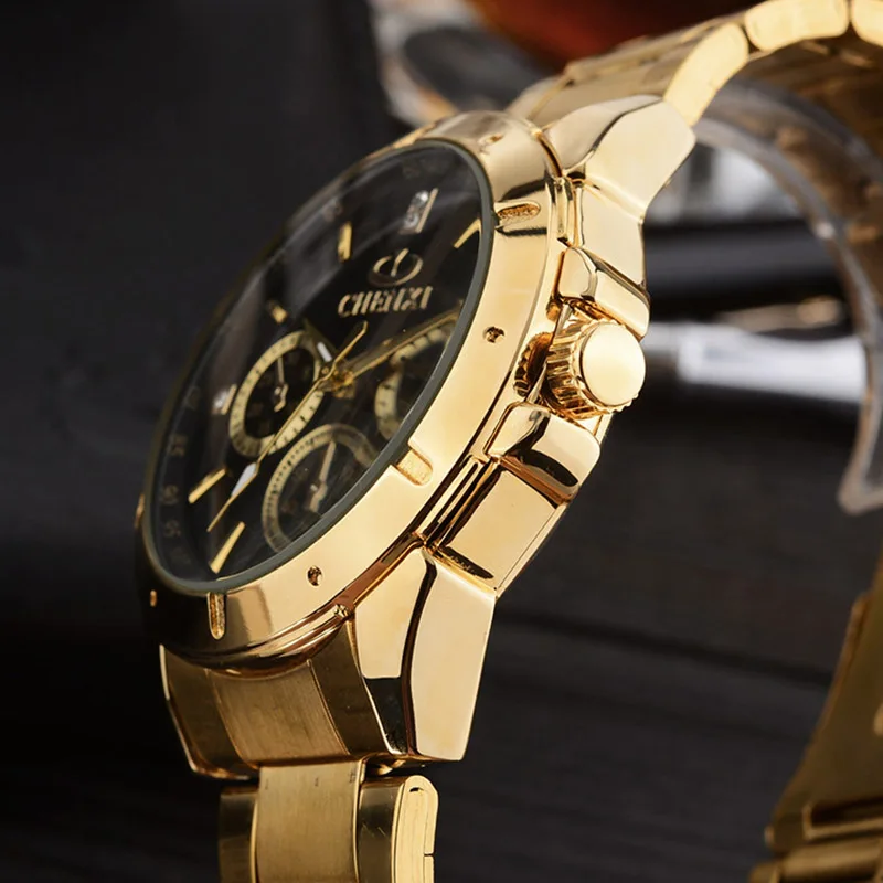 CHENXI de Lujo de Oro de los Hombres Relojes de Negocio Único Vestido de reloj de Pulsera para Hombre, Mujer Amante del Reloj de Oro Impermeable Masculino Femenino 019A 0