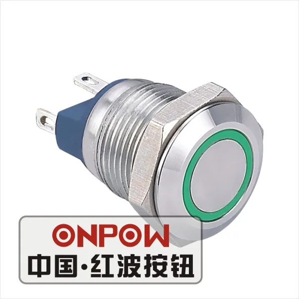 ONPOW 12mm Impermeable IP67 Momentánea de 12V,24V Rojo,Verde,Azul Anillo de LED Mini de Acero Inoxidable Interruptor de Botón (GQ12AF-10E)CE,ROHS 0