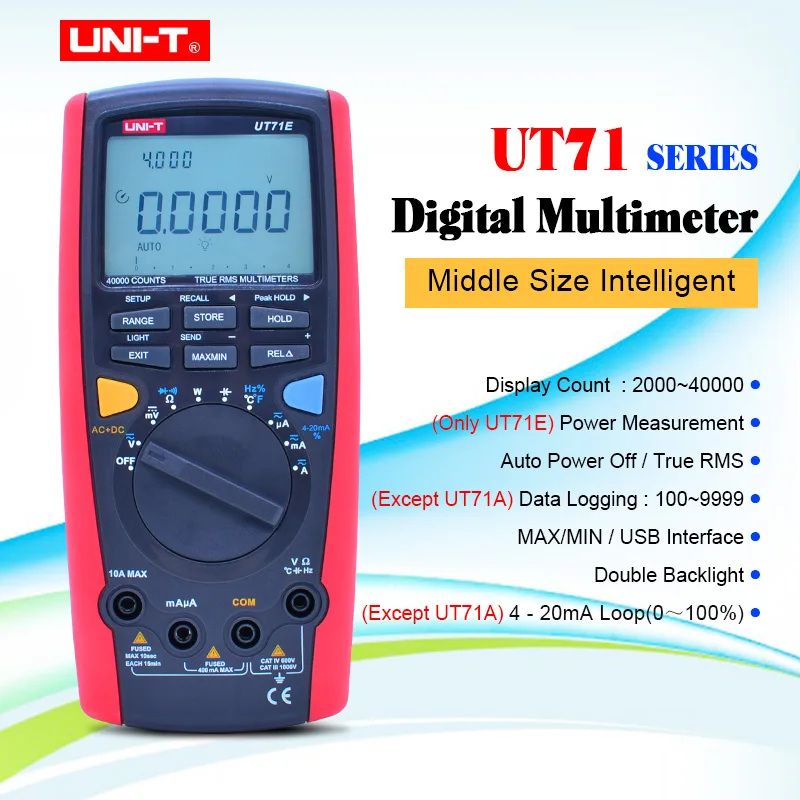 Multímetro Digital de la UNIDAD de UT71 UN UT71B UT71C UT71E Tura Rms Multímetro de rango Automático 39999 de voltaje CA/cd con pantalla LCD con retroiluminación 0