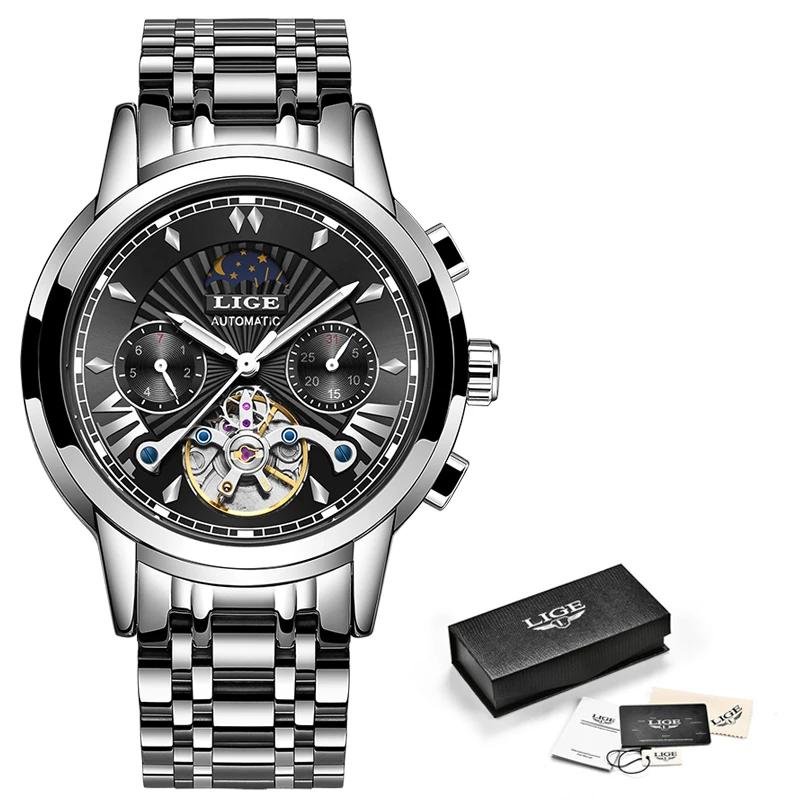 2020 LIGE Fashoin Relojes para Hombre de la Marca Superior de Lujo Automático Mecánico Tourbillon Reloj de los Hombres de Acero Inoxidable de la prenda Impermeable Reloj de Pulsera 0
