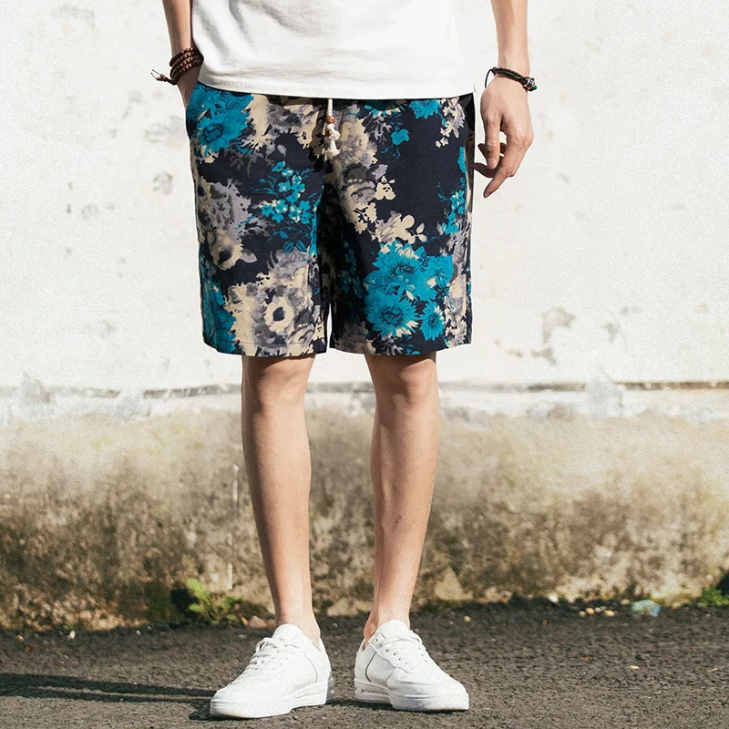 Hombres pantalones Cortos de Algodón Japonés Casual Hip-Hop Impresión de Cordón pantalones Cortos de Verano de la Calle Suelta Recta Cómodos pantalones Cortos de los Hombres M-5XL 0
