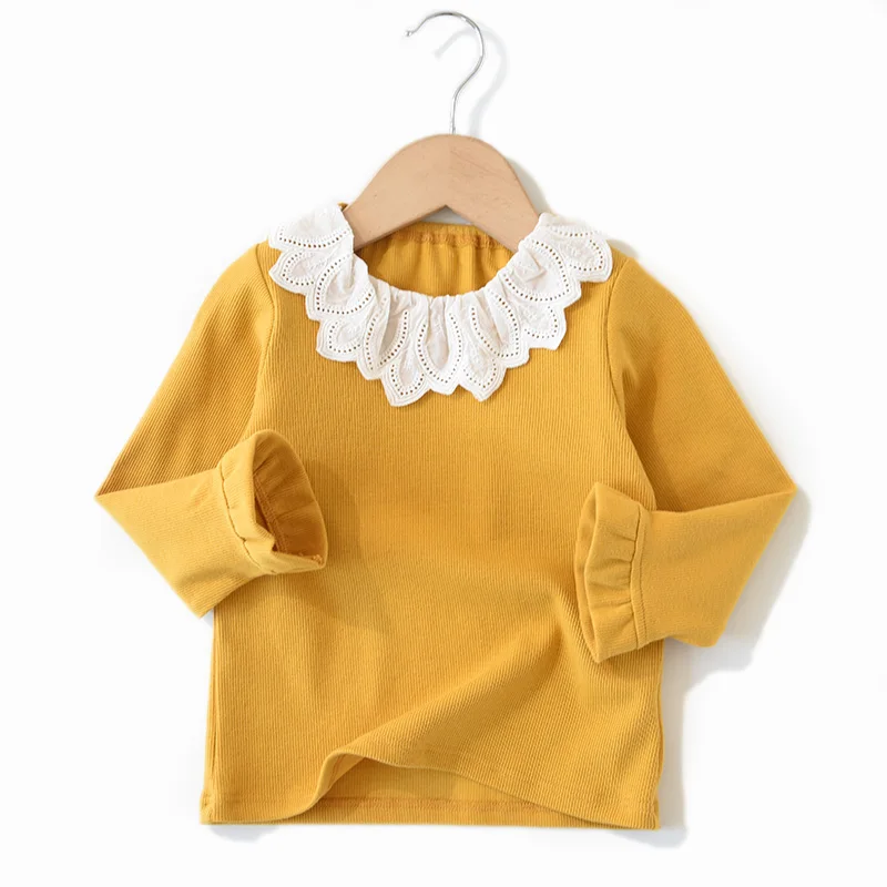 Niña de Encaje de Cuello T Camisa de los Niños Blusa para Niñas Tops 2019 Otoño de la Moda de la Princesa de la Costilla de Manga Larga a Rayas de los Niños 
