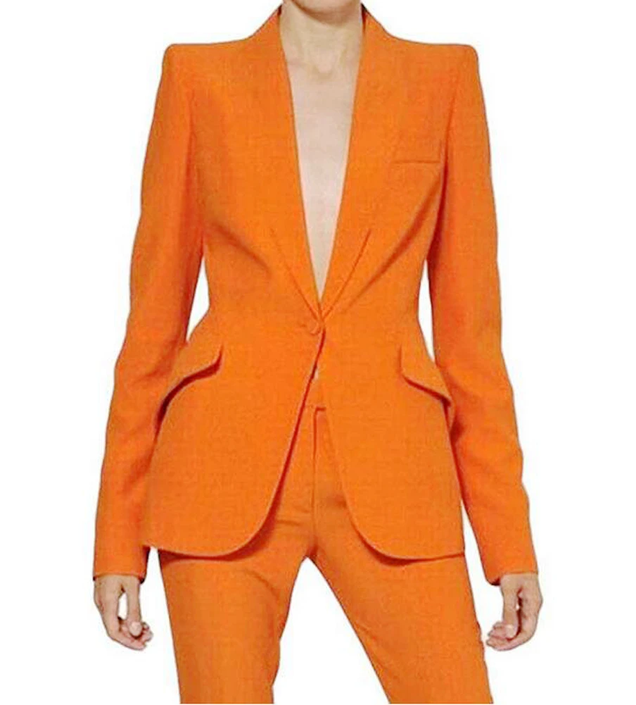 2020 de Alta Calidad de color Naranja a las Mujeres los trajes pantalón de mujer de Trabajo Trajes de Pantalón OL 2 Pieza de los Conjuntos de las Mujeres Chaqueta Chaqueta y Lápiz Pantalón de Traje Para las Mujeres 0