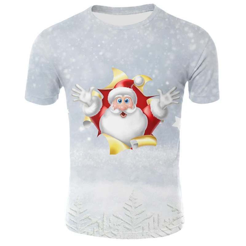 Santa Claus 3d de la Camiseta de las Mujeres de los Hombres Casual Tops de Manga Corta Divertido Streetwear Ropa Unisex de Navidad camiseta de Talla Plus 0