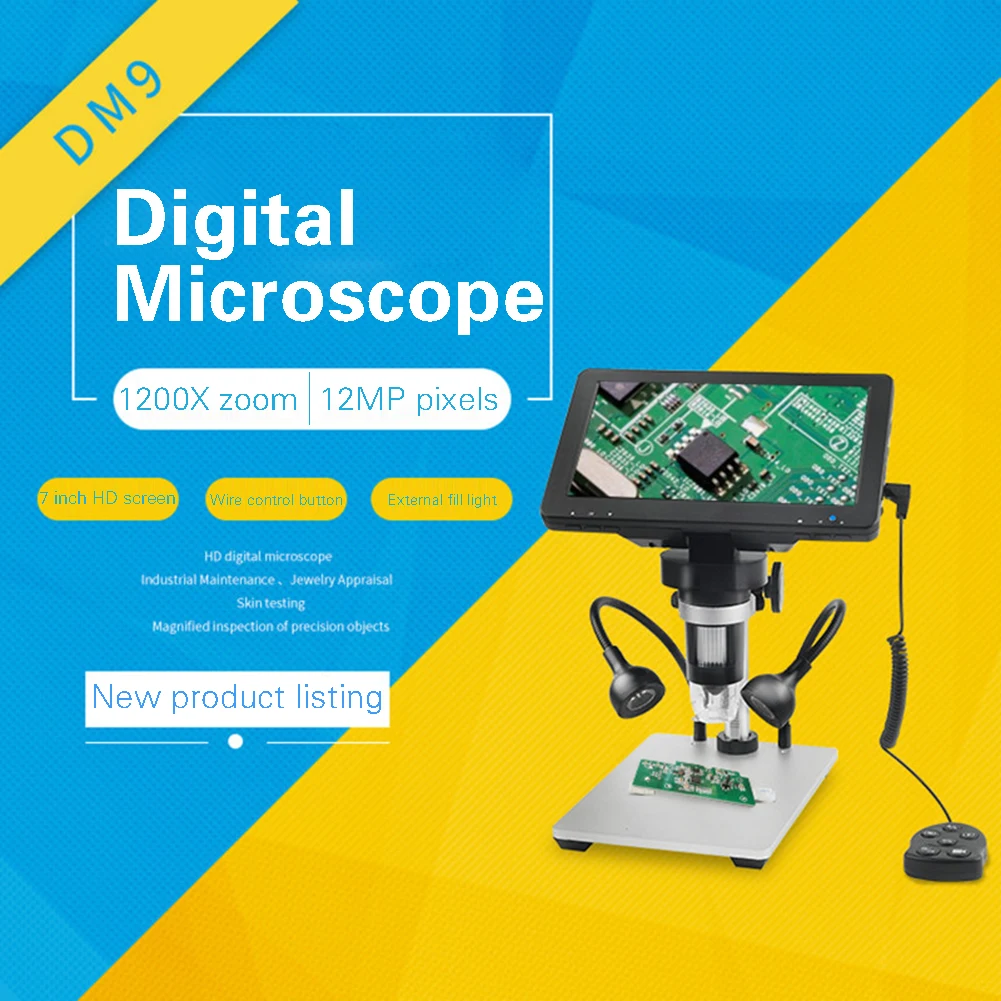 1600X DM9DDB Microscopio Digital de 7 pulgadas de Pantalla Ajustable 1080p Full HD de la Cámara USB Microscopio Digital con 8 Dimmable LLEVÓ Luces 0