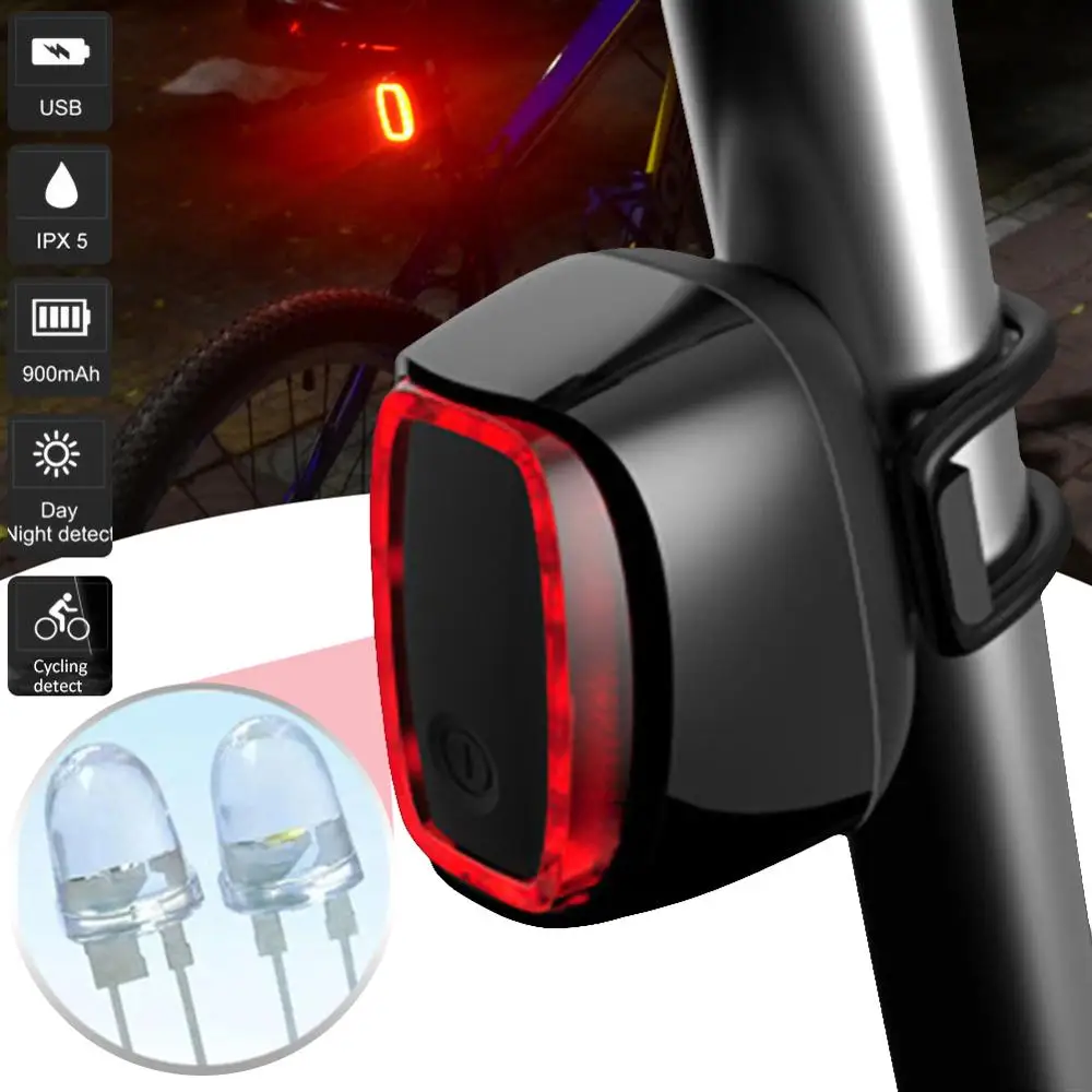 Bicicleta luz trasera de Freno de Inducción Inteligente de la Luz de Freno USB Recargable de la Luz trasera LED luz de Advertencia de accesorios de moto 0