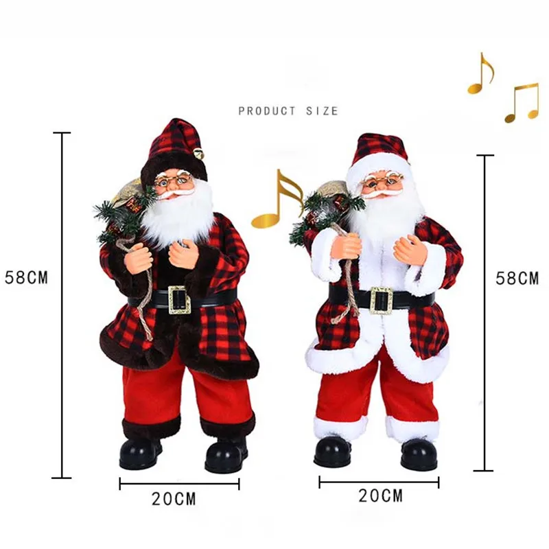 58CM Nuevo Rojo de la tela Escocesa de Ropa Eléctrico de la Música Swing de Santa Claus, Muñeco de la Fiesta de Navidad de la Decoración de Suministros Para el Hogar KK57 0
