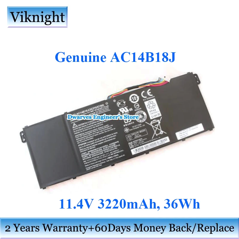 Genuino 11.4 V AC14B18J Batería Para Acer Aspire 3 ES1 ES 15 MS2394 AC14B13J AC14B18K AC14B3K AC14B8K AP14B8K de Batería del ordenador Portátil 0