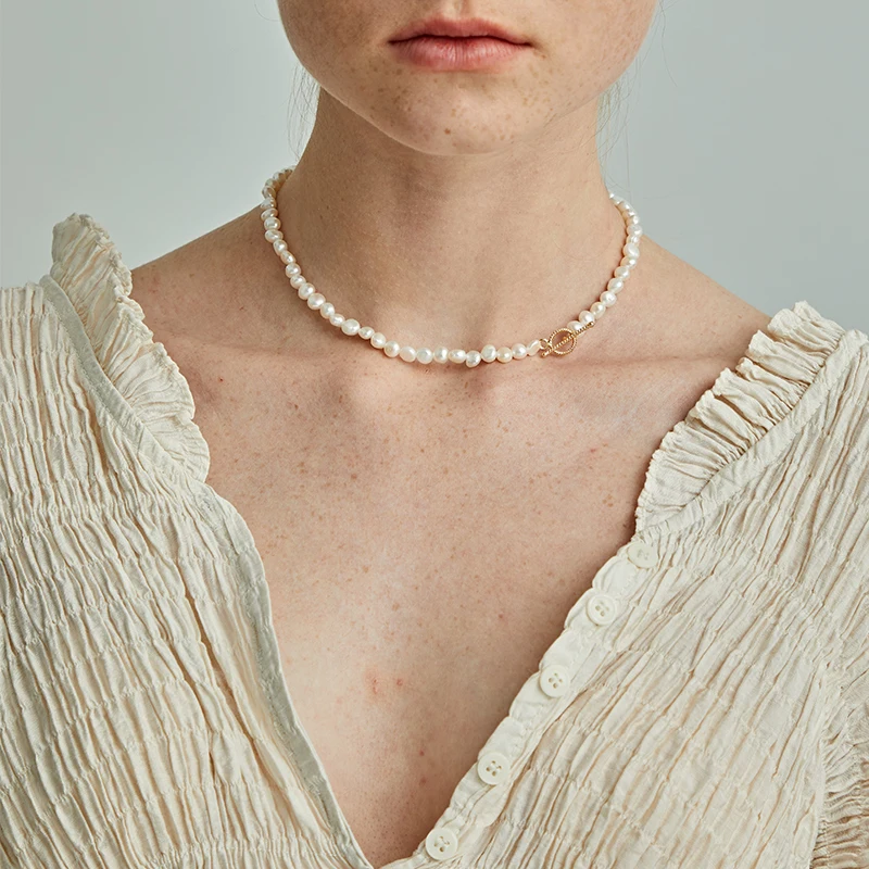 De las mujeres de la Vendimia Natural en Forma de Barroco Collar de Perlas 0