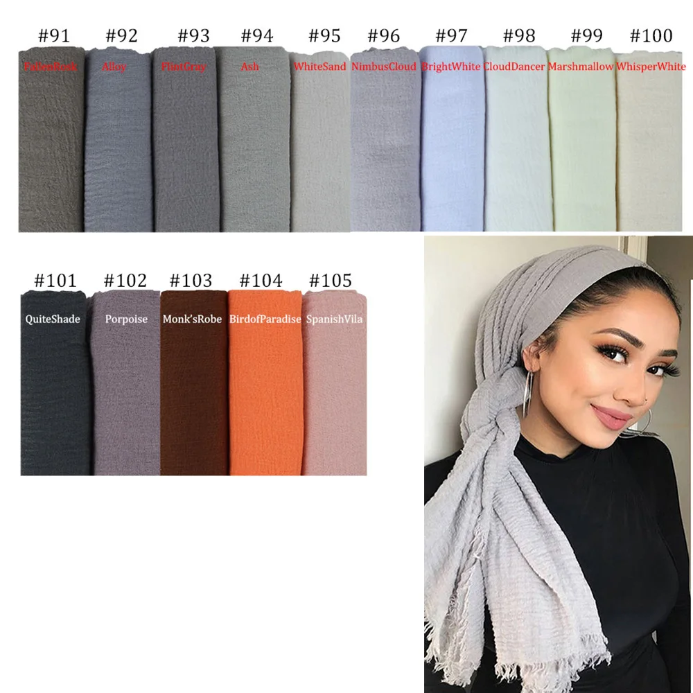 180X90CM mayorista 10pcs de la arruga de contracción de algodón Viscosa turbante hiyab chales de las mujeres musulmanas bufanda 0