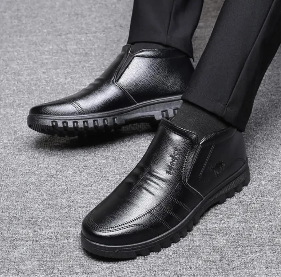 Marca de lujo de los Hombres de Invierno Botas de nieve Caliente Espesar Hombres Botas de Tobillo bot de la Moda Masculina de la Oficina de Negocios Formal de Cuero de Zapatos de seguridad 0