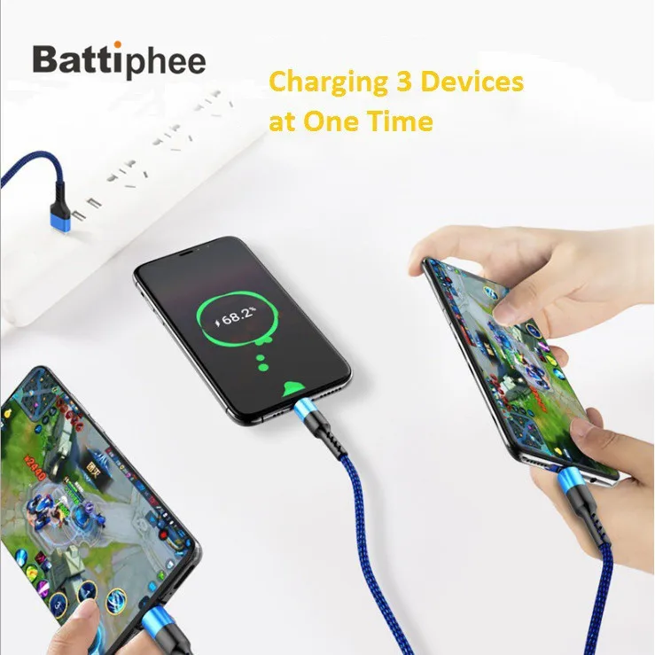 Battiphee 3 En 1 Rápida Cable de Carga 5A Nylon Cable de Carga de 1,2 Metros para Android iOS de Tipo C 0