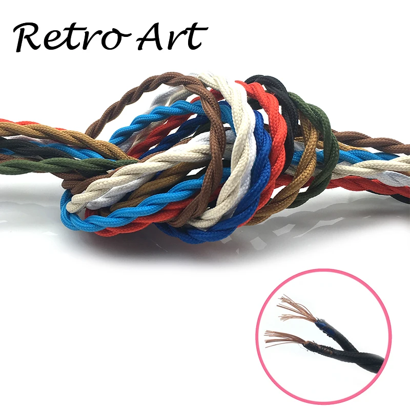 Vintage textil cable de la lámpara de edison estilo de cable trenzado decorativo de tela de alambre eléctrico 0