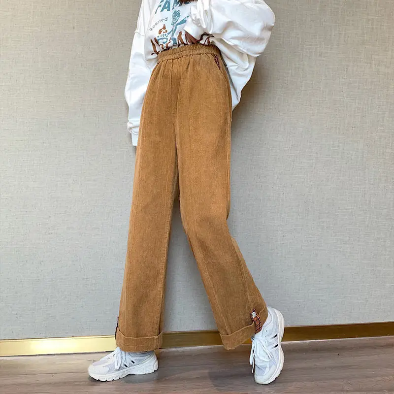 Vintage de gran tamaño de Pana Holgados Pantalones de las Mujeres Harajuku y2k Marrón Ancho de la Pierna del Pantalón Streetwear Carrito de Cintura Alta Pantalones pantalones Casuales 0