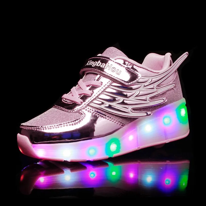 Nuevo Oro Rosa Turístico de Moda Infantil de las Niñas Niños de Luz LED de Rodillos de Zapatillas de Skate Para Niños Zapatillas de deporte Con Ruedas de Uno ruedas 0