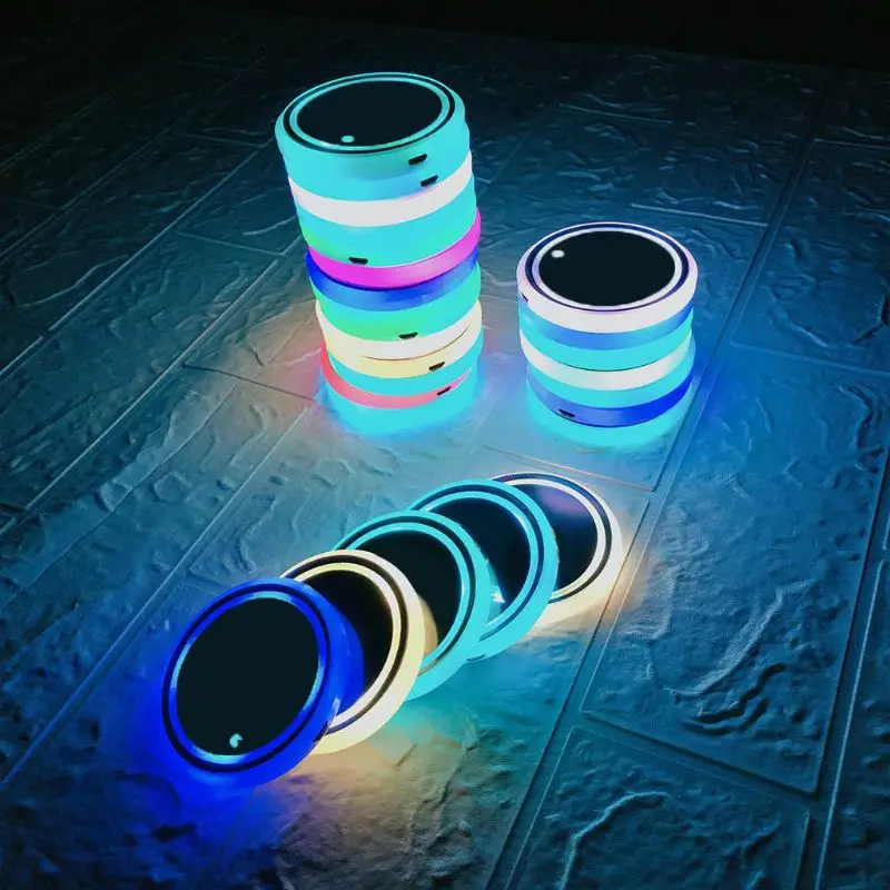 LED del Coche de la Montaña rusa de las Luces de 7 Colores que cambian de Carga USB Mat Luminiscente de la Copa de la Almohadilla 0