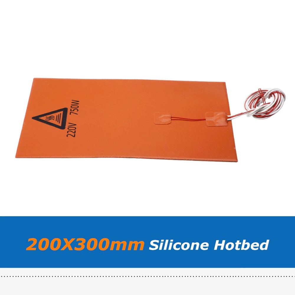 Impresora 3D Accesorios de Gel de Sílice Caliente la Cama Pad, 200*300 mm 220V 750W de la Goma de Silicona del Calentador de Calor de la Hoja de Cama Con Cable 0