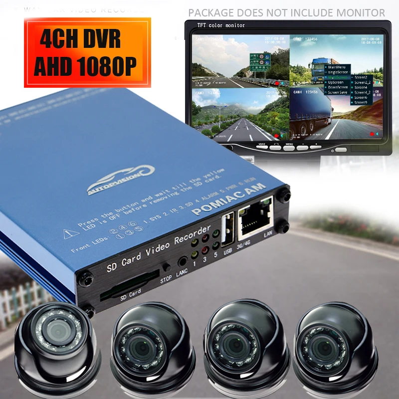 SDVR104 4CH AHD 1080P grabador de vídeo de la tarjeta sd DVR de 4 canales de video vigilancia con 4pcs AHD cámara para coche autobús vehículo 0