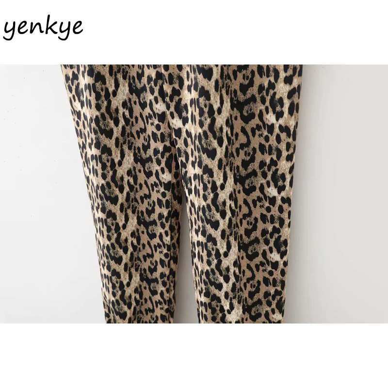 Vintage Leopard Pantalones de las Mujeres de Cordón de Cintura Alta del Deporte Casual Pantalones de Señora, Ropa de Raso Largo de los Pantalones de Verano pantalon femme 0