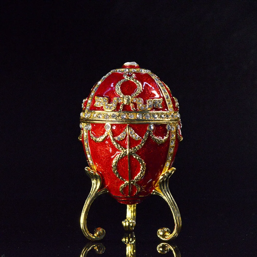 QIFU Metal Craft Rojo Huevo Faberge para Caja de Joyería 0