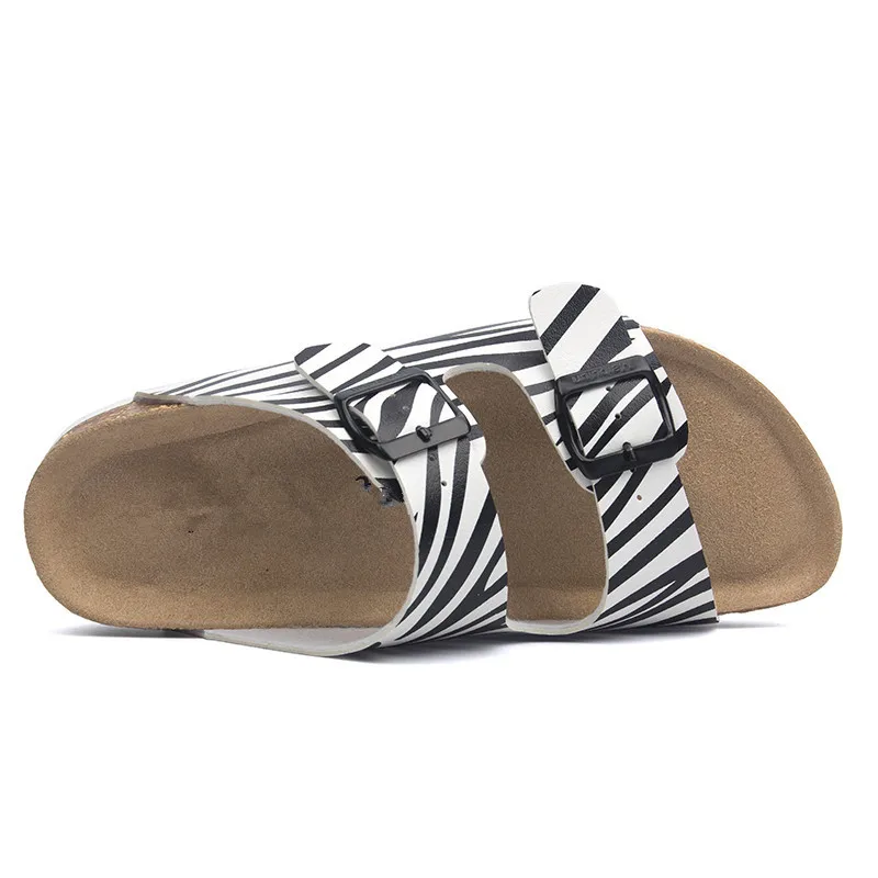 2019 Unisex Zapatillas de Playa de Verano Casual Par de Zapatos Retro de Leopardo de Impresión Plana de diapositivas de Espesor con Suela de Corcho Zapatilla de Moda Flip Flop 0