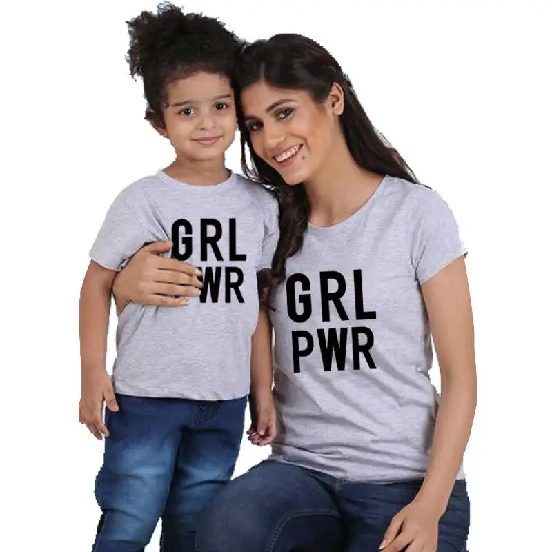 GRL PWR de impresión de la familia camiseta del hijo de mamá y de mí bebé niño niña ropa blanca coincidencia de trajes de moda sólido camiseta de manga corta 0