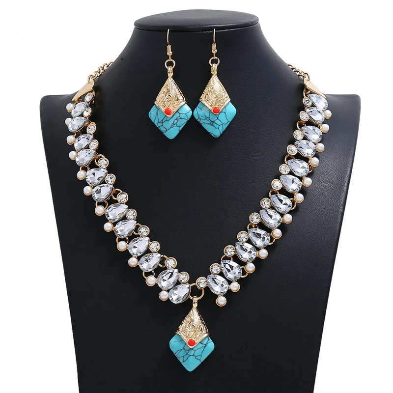 LZHLQ Vintage Gargantilla Declaración Collar Conjuntos de las Mujeres de Aleación de Zinc Colgantes Collar de los Pendientes de Moda Collares Collier 0