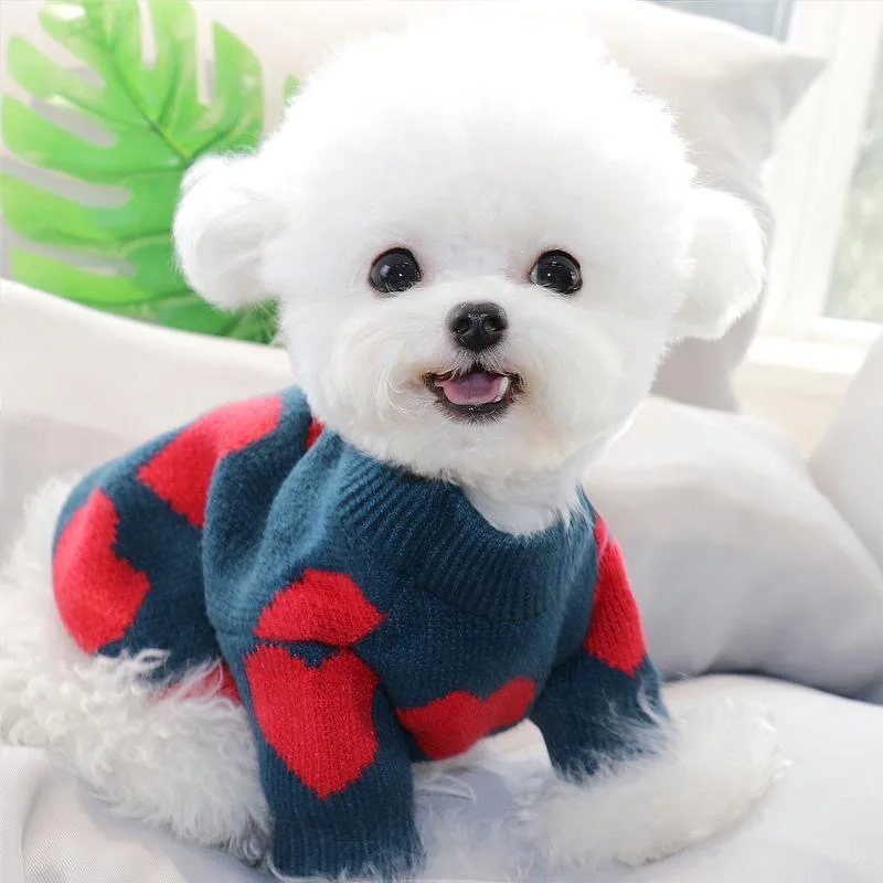 Nuevo Otoño y el invierno ropa de amor impresión de mascota gato de Peluche Bichon Pomerania VIP pequeños perros Schnauzer de ropa de perro suéter de punto 0
