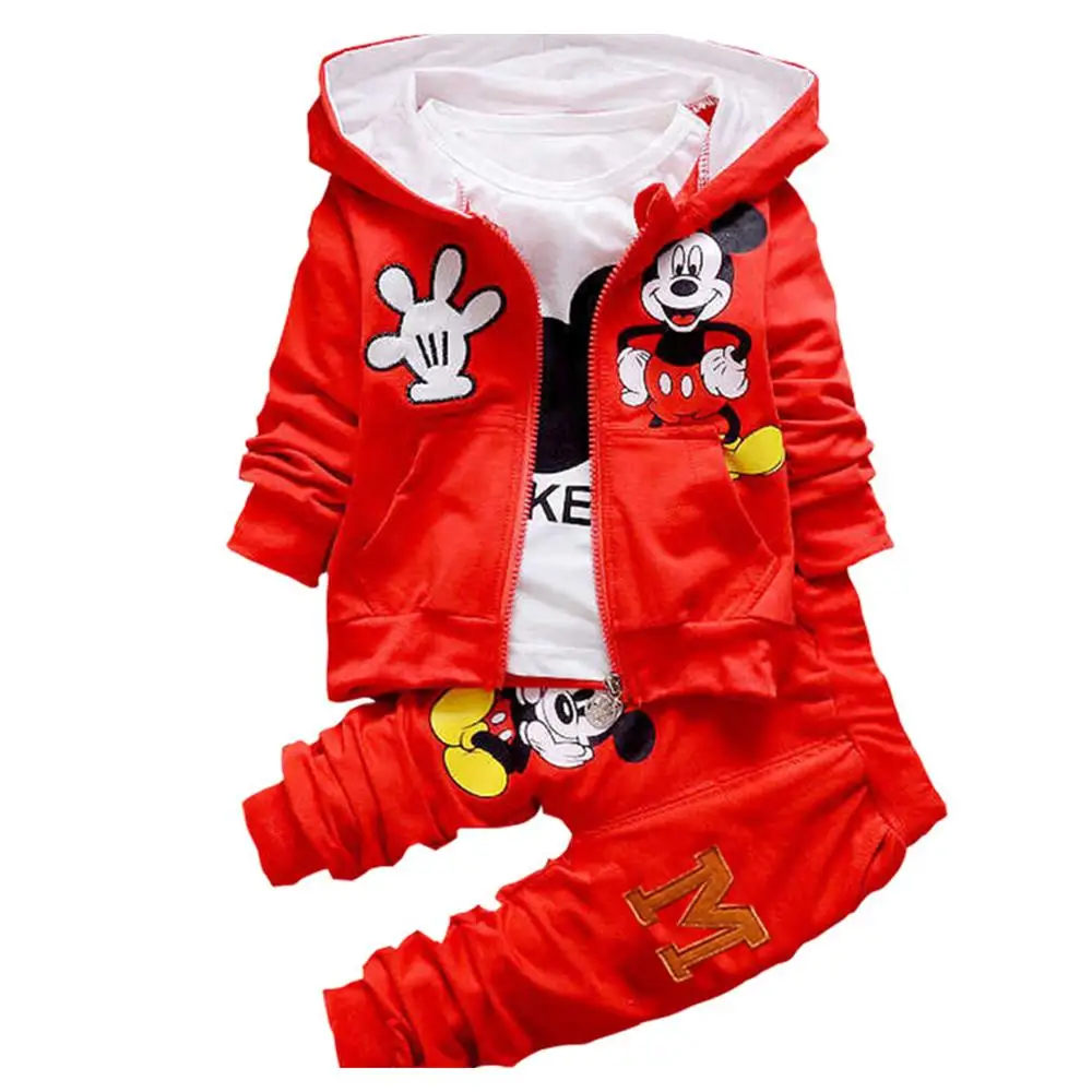3Pcs 2021 Primavera Otoño de la Ropa de los Niños de Mickey Niños Conjuntos de Algodón Sudadera con Capucha Abrigos Camisas Pantalones de Traje de Minnie juego de Ropa de Niñas 0