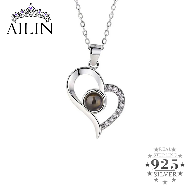 AILIN Personalizado de Plata 925 de la Foto de la Proyección del Collar para las Mujeres en Forma de Corazón de Imagen Personalizada Collar Colgante de los Amantes de los Regalos 0