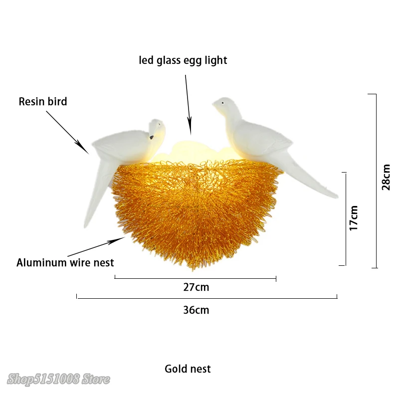 Oro Pájaro Nido Led Lámpara de Pared Moderno de la Decoración del Hogar al Lado de la Lámpara 3D Aves Aplique de Pared para los Niños de la Sala de Estudio de Luz de Pared 0
