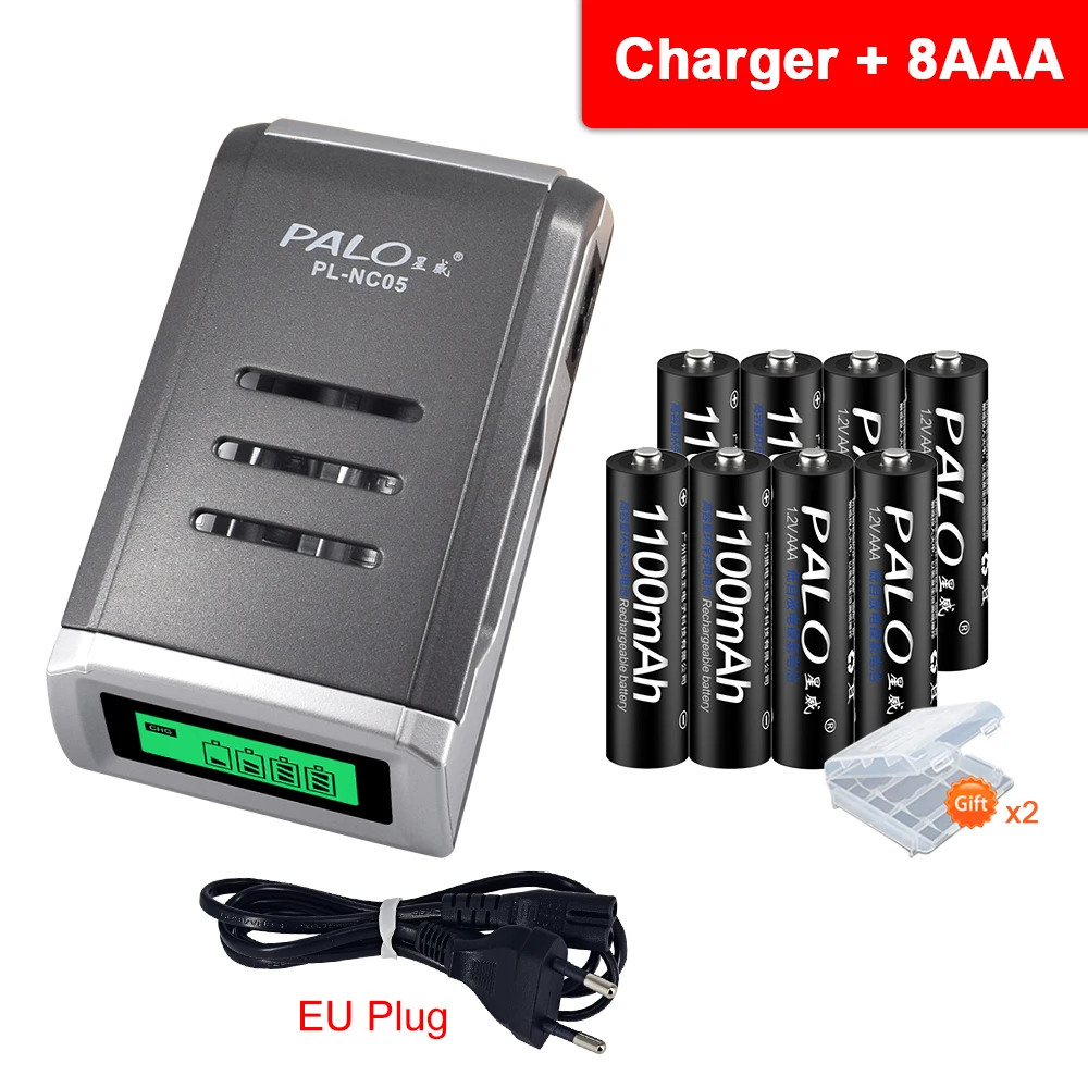 PALO 1.2 V AAA de la batería recargable aaa batteria ni-mh 1.2 v baterías con pantalla LCD cargador para aa aaa ni-mh ni-cd batería 0