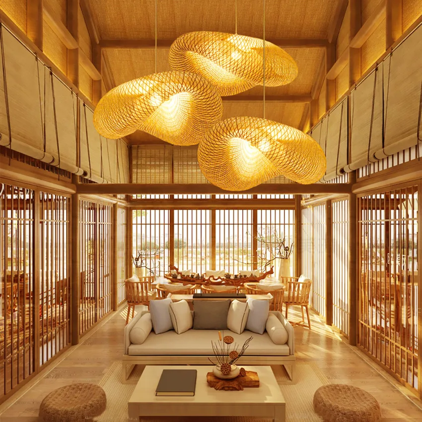 Moderna de Bambú Arte lámpara Colgante Restaurante Hotel de Ratán Colgante de la Lámpara para el Salón de Interiores Decoración de la Lámpara Colgante Accesorios de Cocina 0