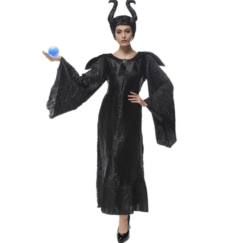3pcs de la Película Maléfica Disfraz de bruja Malvada Cosplay Traje de Halloween Fantasia Fiesta de disfraces, disfraces de halloween para las mujeres 0