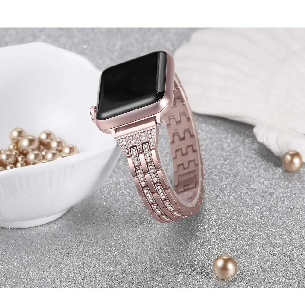Diamante de la Correa de reloj para el Apple Watch 38 mm 40 mm 42 mm 44 mm Pulsera de mujer de acero Inoxidable Correa de iWatch de banda de la Serie 5 4 3 2 rosa 0